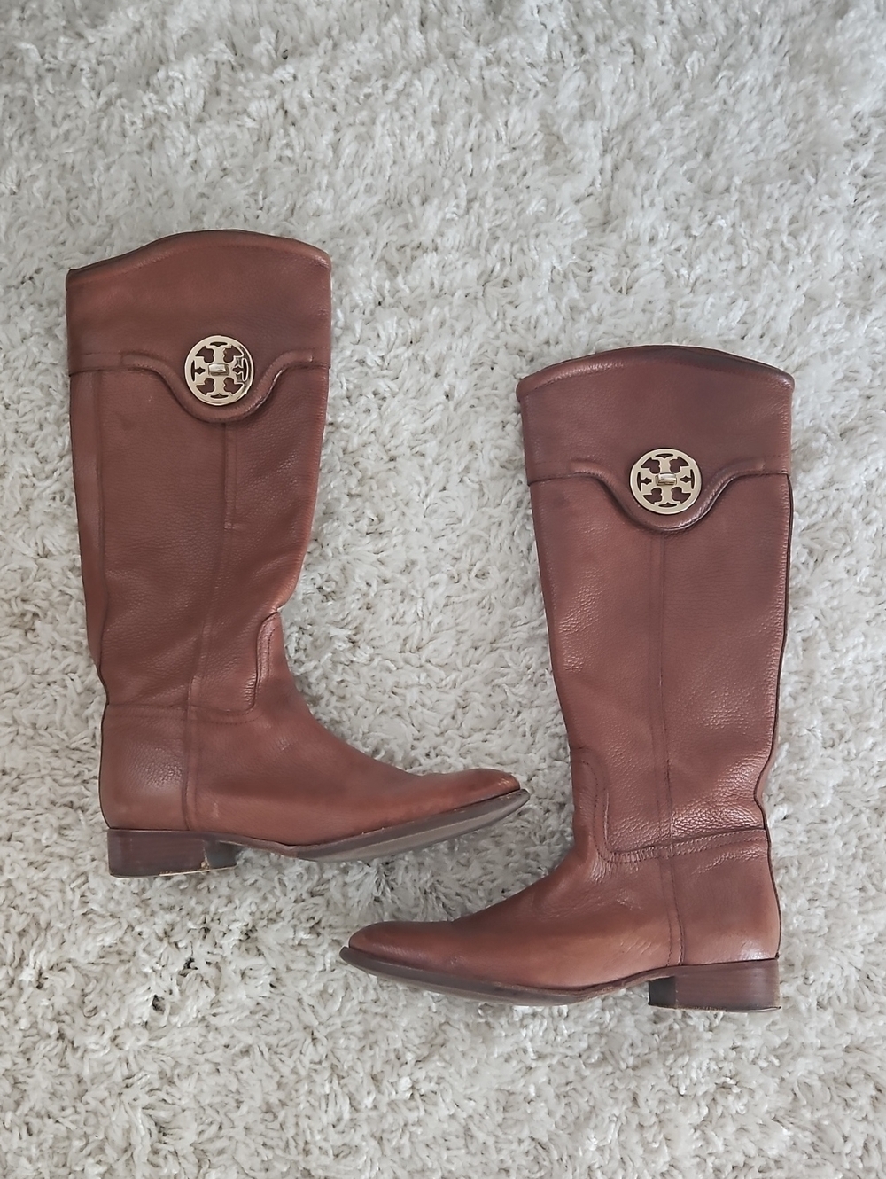 Tory Burch Selma tall riding boots Pebbled Brown Leather Size 9.5